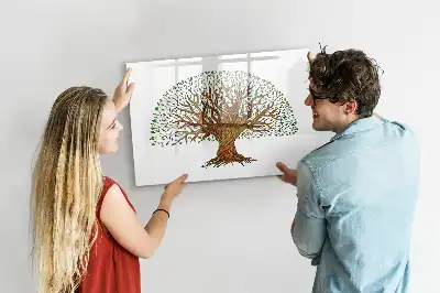 Magnetic glass dry erase board with tree root design