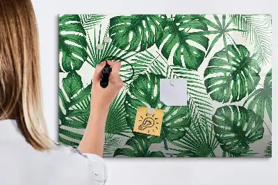 Magnetic marker board with monstera leaves design