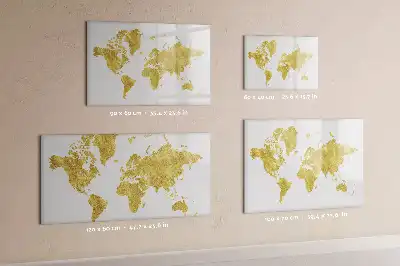 Magnetic glass dry erase board with gold world map design