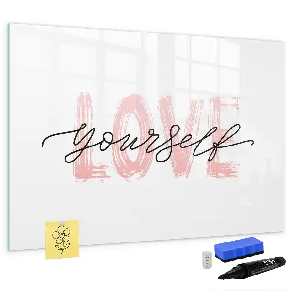 Magnetic marker board with Love Yourself text