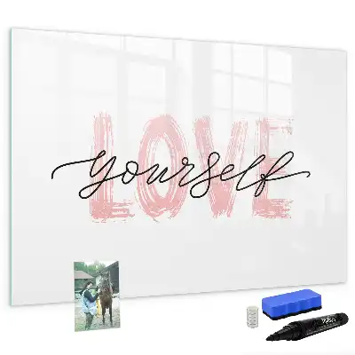 Magnetic marker board with Love Yourself text