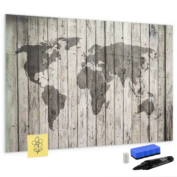 Magnetic glass dry erase board world map design