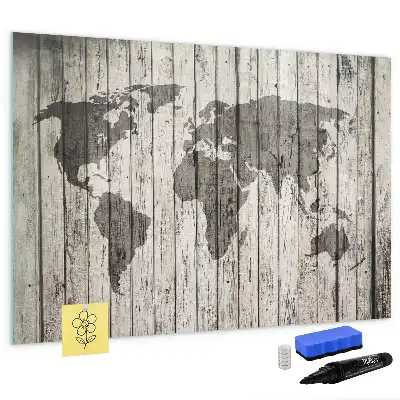 Magnetic glass dry erase board world map design