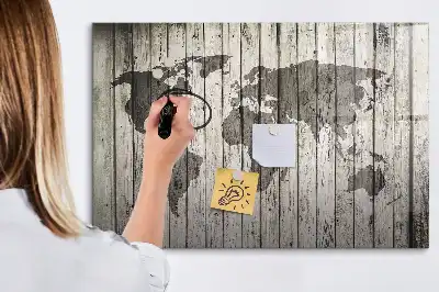 Magnetic glass dry erase board world map design