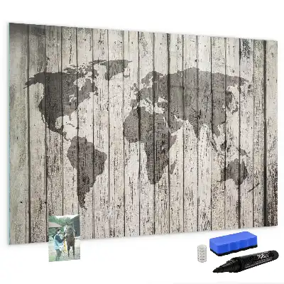 Magnetic glass dry erase board world map design