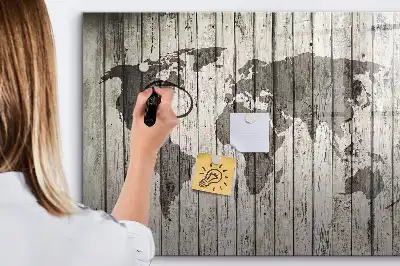 Magnetic glass dry erase board world map design