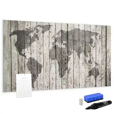 Magnetic glass dry erase board world map design
