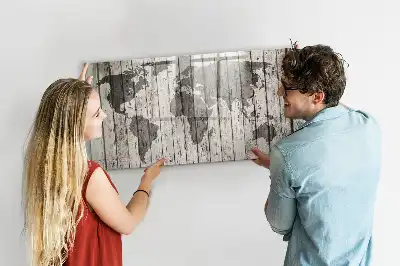 Magnetic glass dry erase board world map design