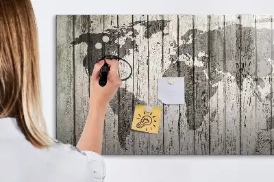 Magnetic glass dry erase board world map design