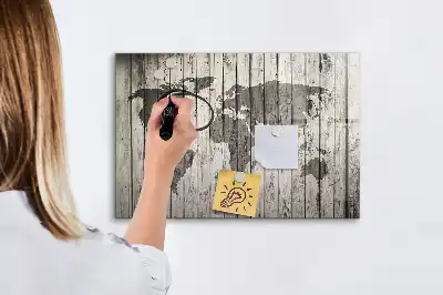 Magnetic glass dry erase board world map design