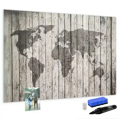 Magnetic glass dry erase board world map design