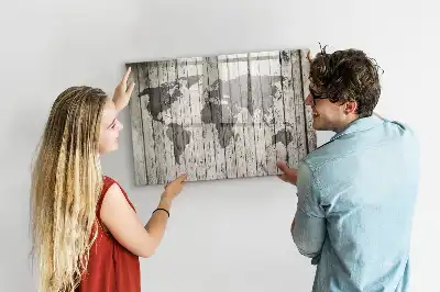 Magnetic glass dry erase board world map design