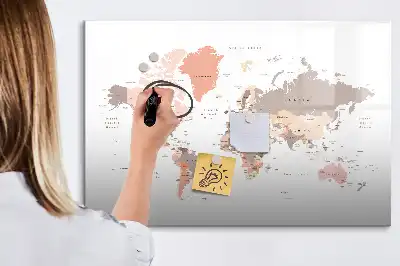 Magnetic world map marker board with a detailed cartographic design