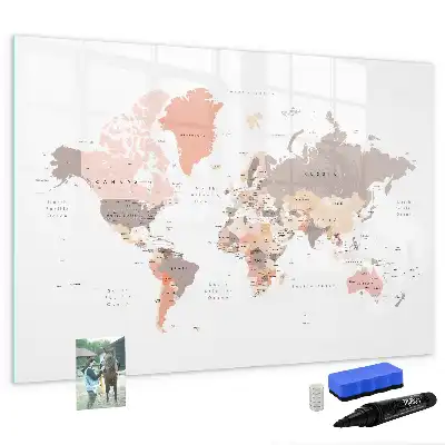 Magnetic world map marker board with a detailed cartographic design