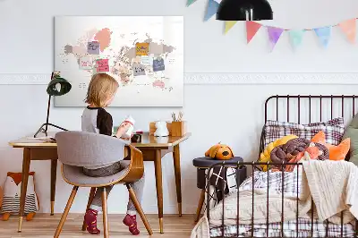 Magnetic world map marker board with a detailed cartographic design