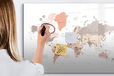 Magnetic world map marker board with a detailed cartographic design