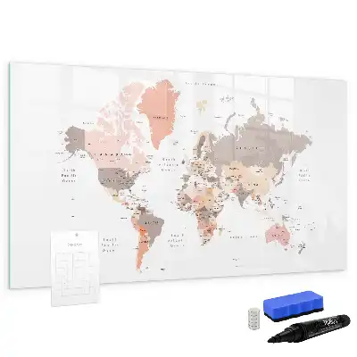 Magnetic world map marker board with a detailed cartographic design