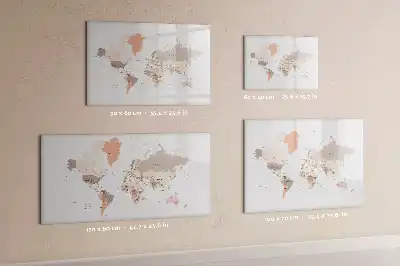Magnetic world map marker board with a detailed cartographic design