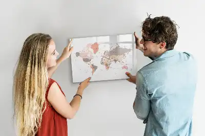Magnetic world map marker board with a detailed cartographic design