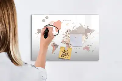 Magnetic world map marker board with a detailed cartographic design