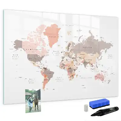 Magnetic world map marker board with a detailed cartographic design