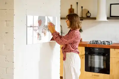 Magnetic world map marker board with a detailed cartographic design