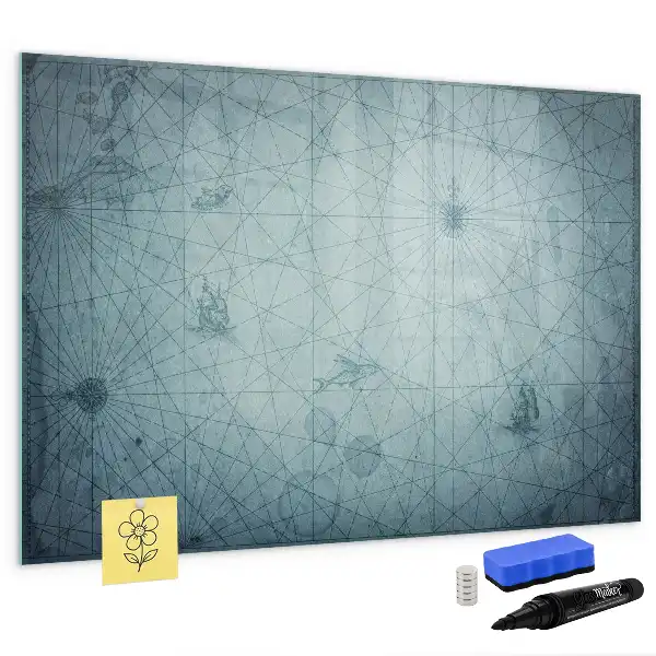 Magnetic glass dry erase board vintage map design