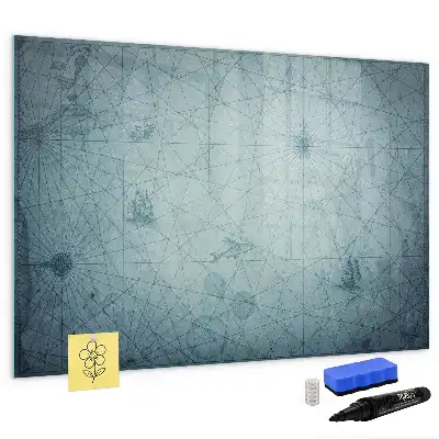 Magnetic glass dry erase board vintage map design