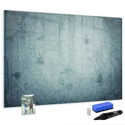 Magnetic glass dry erase board vintage map design