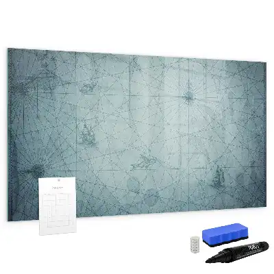 Magnetic glass dry erase board vintage map design