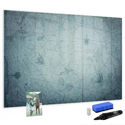 Magnetic glass dry erase board vintage map design