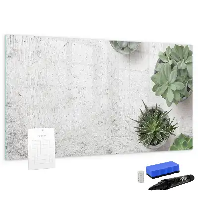 Magnetic glass dry erase board decorative plants
