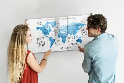 Magnetic marker board featuring a blue earth map design