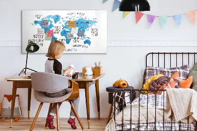 Magnetic marker board featuring a blue earth map design