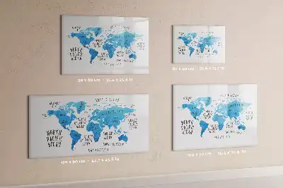 Magnetic marker board featuring a blue earth map design