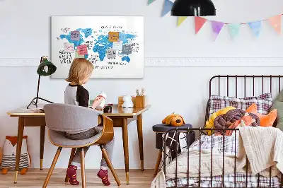 Magnetic marker board featuring a blue earth map design