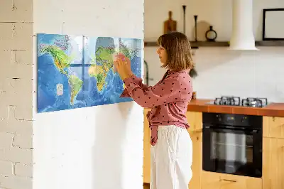 Magnetic glass dry erase board with world map print