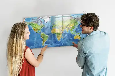 Magnetic glass dry erase board with world map print