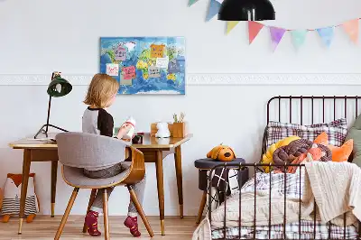Magnetic glass dry erase board with world map print