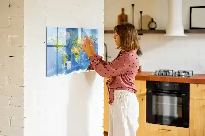 Magnetic glass dry erase board with world map print