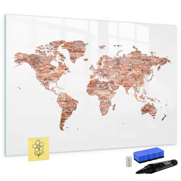 Magnetic marker board with old map on brick print