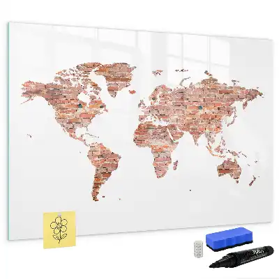 Magnetic marker board with old map on brick print