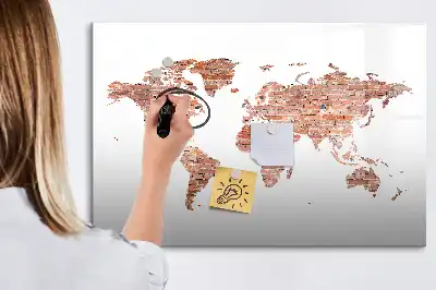 Magnetic marker board with old map on brick print