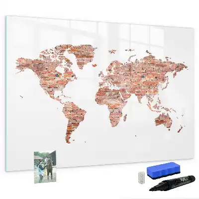 Magnetic marker board with old map on brick print