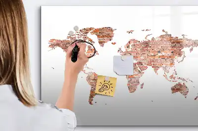 Magnetic marker board with old map on brick print