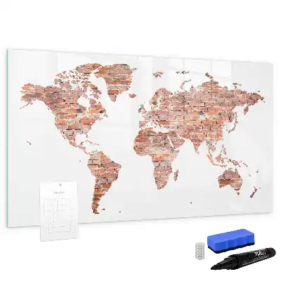 Magnetic marker board with old map on brick print