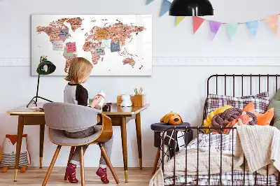 Magnetic marker board with old map on brick print