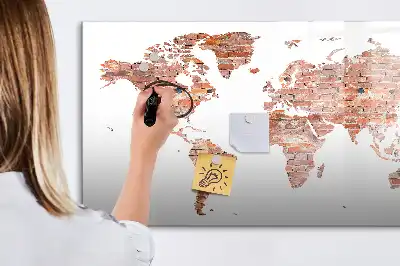 Magnetic marker board with old map on brick print