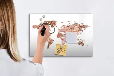 Magnetic marker board with old map on brick print
