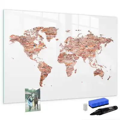 Magnetic marker board with old map on brick print